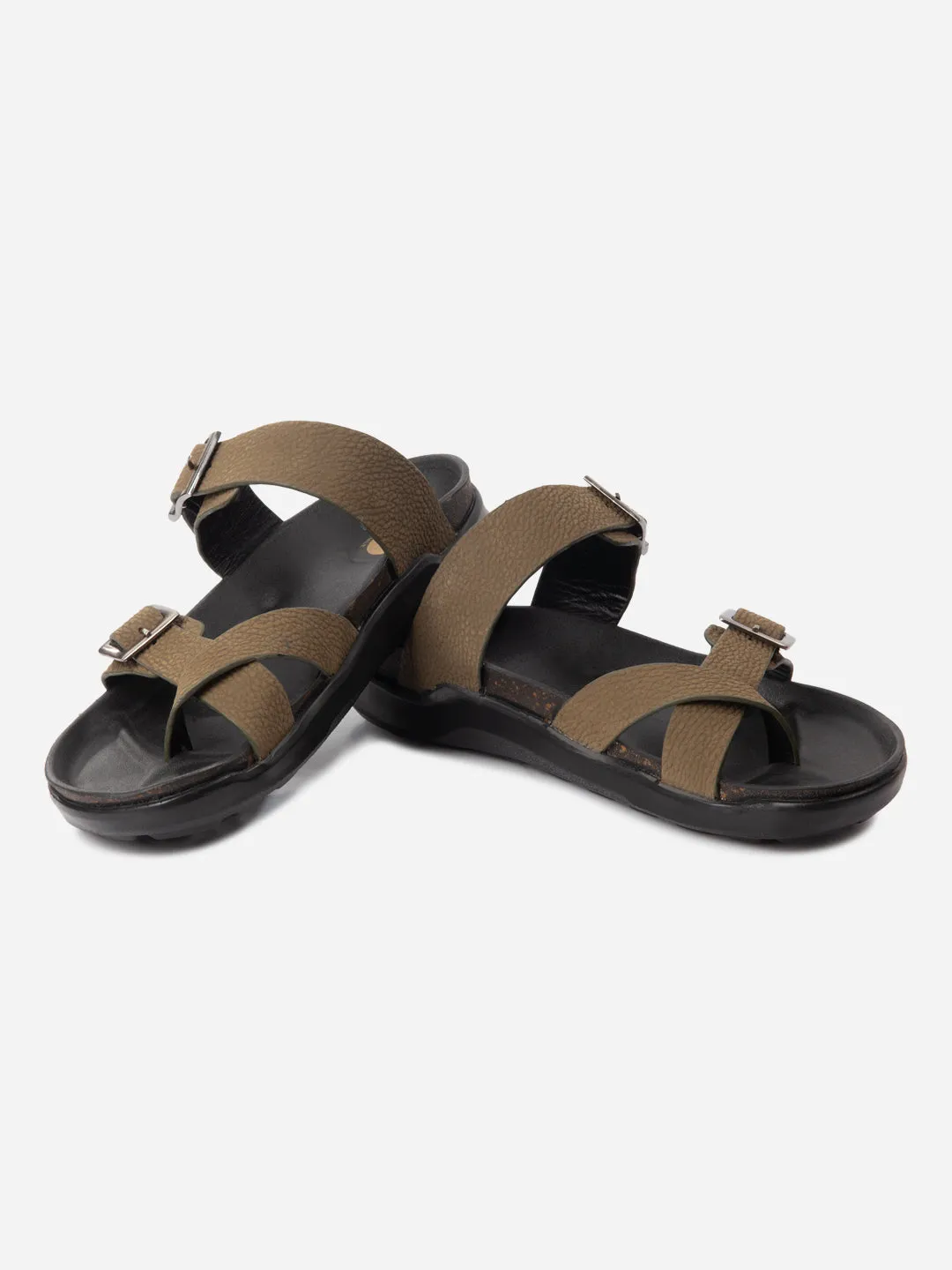 Arch Support Standing Workers Men's Olive Strap Sandals (ID4270)