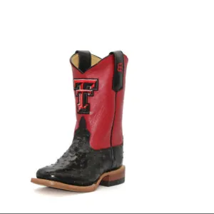Anderson Bean Texas Tech Exclusive Black Full Quill Ostrich Print Children's Boot Fancy kids' clothing Smooth Surface
