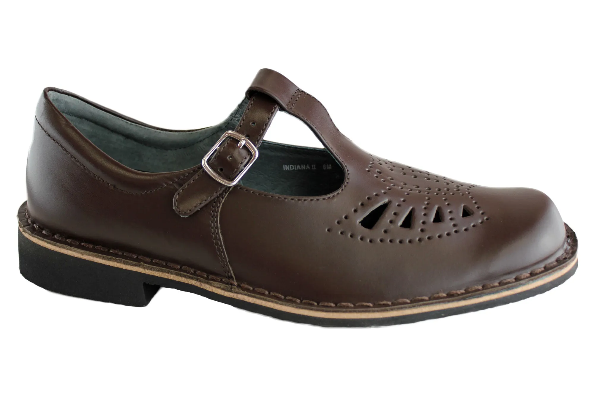 Harrison Indiana II T-Bar Senior and Youths Leather School Shoes Flat - heeled kids' shoes Stretchable Material