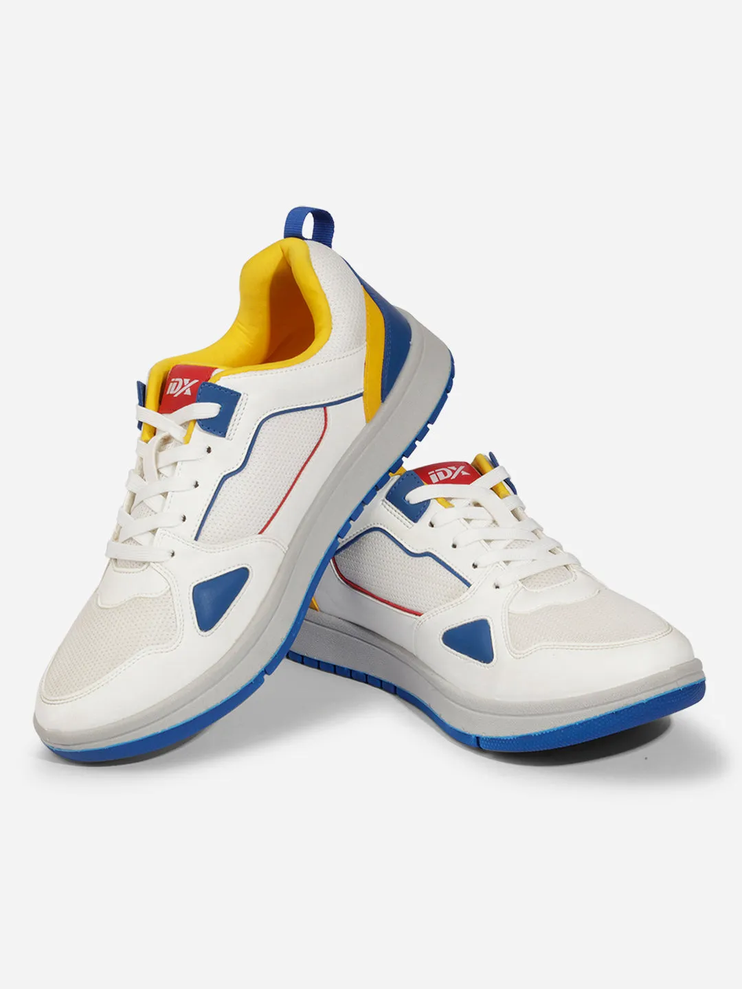 Tuned Rocker Geometry Outfit Neutral Men's White Blue Lace Up Sneakers (IX6011)