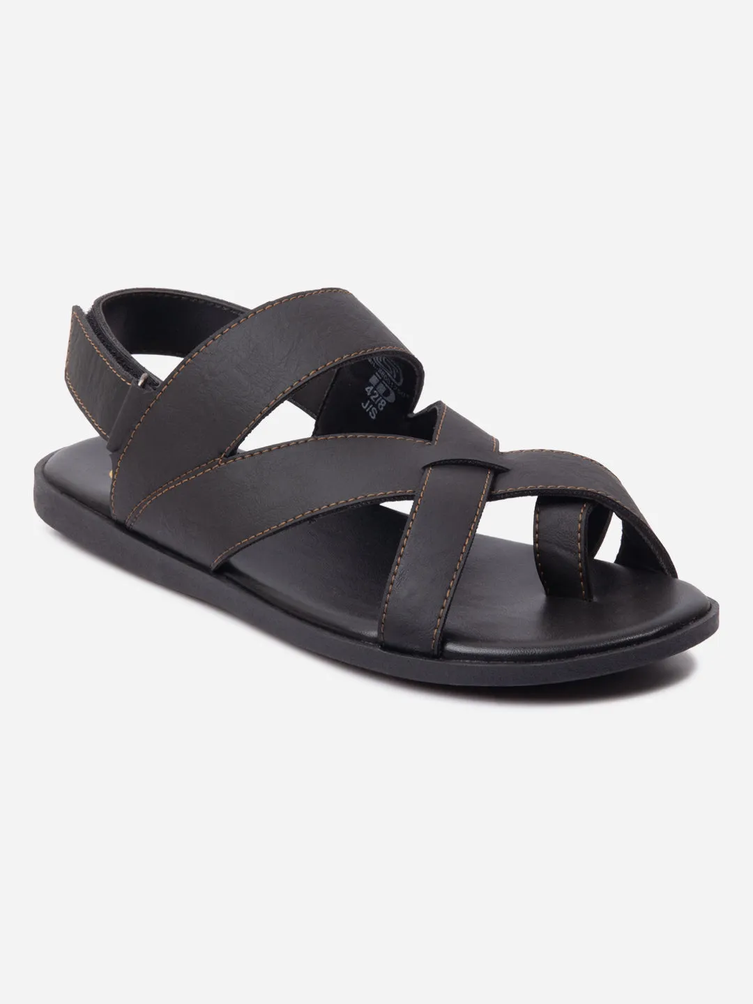 Energy Walk Italian Glam Men's Black Cross Strap Casual Sandals (IX5017)