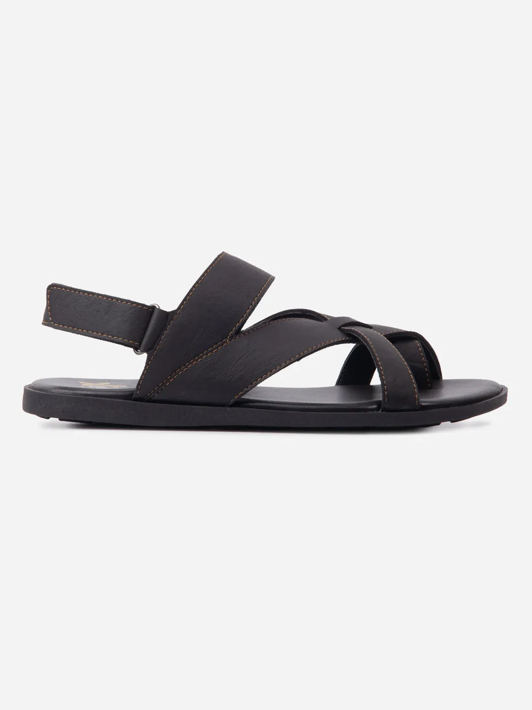 Light Step Flexible Fit Active People Men's Black Cross Strap Casual Sandals (IX5017)