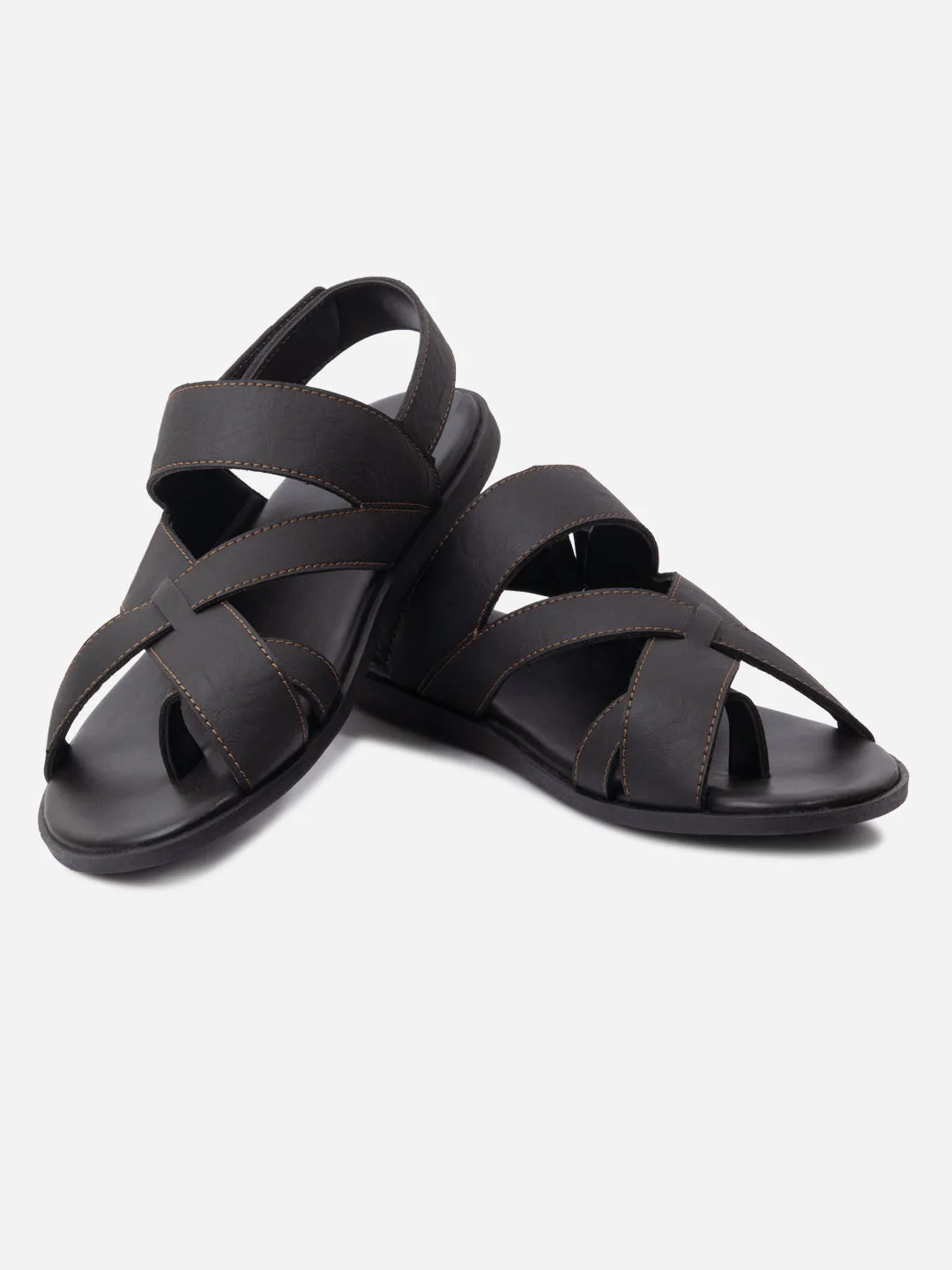 spring fresh Men's Black Cross Strap Casual Sandals (IX5017)
