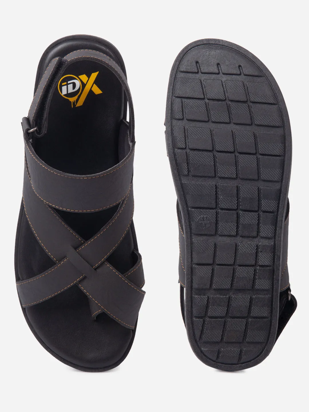 Men's Black Cross Strap Casual Sandals (IX5017) Stretch Fabric Weekend Trip Ultra Light Airport Travel